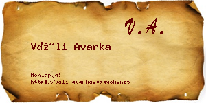 Váli Avarka névjegykártya